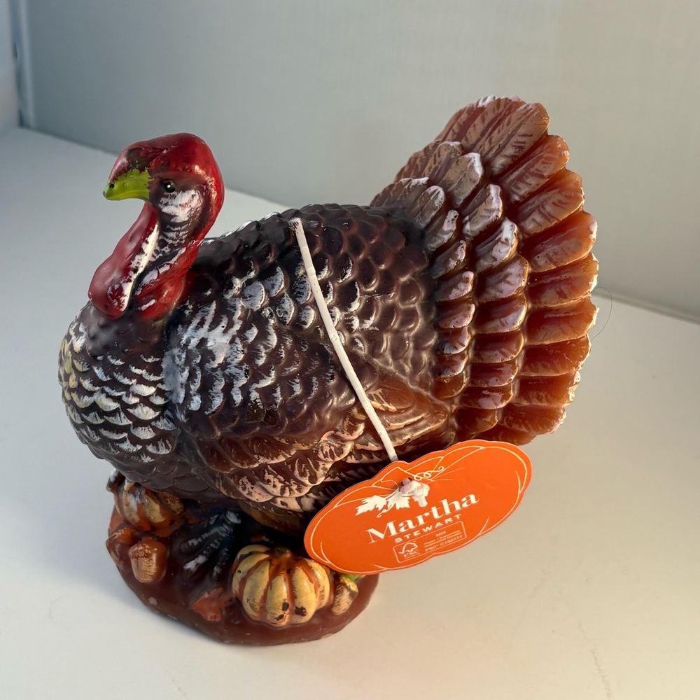 New Martha Stewart Turkey Shaped Candle 6” High Thanksgiving Fall Decor Wax 4” W